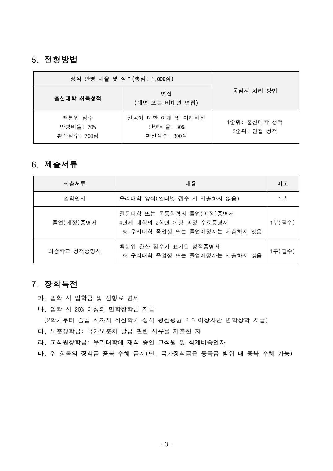 학사학위 모집요강 3페이지